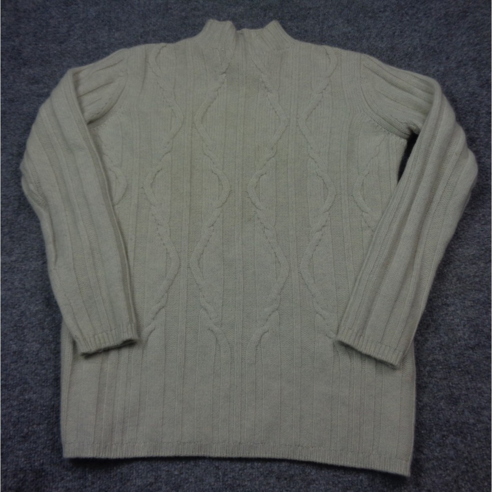 Gran Sasso Sweater Womens 46 Beige Cashmere Cable Knit Mock Neck Made In Italy